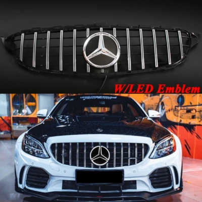 Front Grille Grill W/LED Emblem For Mercedes Benz W205 2019-2021 C300 C200 C43  - Image 1 of 4