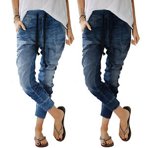 Dame Denim Jeans Hose Boyfriend Haremsjeans Gummibund Jogg-Style Hosen Pants XL