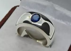925 Solid Silver Natural Blue Sapphire Band Ring Handmade Stacking Ring Gift - Picture 1 of 5