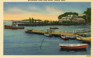 Waterfront from Town Wharf - Marion, Massachusetts MA Linen Postcard - Picture 1 of 2