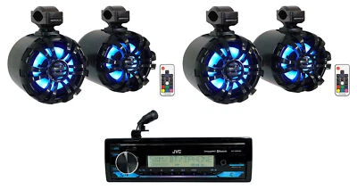 JVC KD-X38MBS Marine Bluetooth Stereo Receiver+(4) 6.5" Black LED Tower Speakers - Image 1 of 4