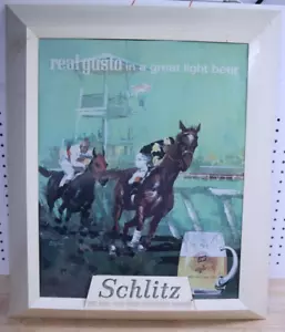 VTG 1962 SCHLITZ BEER SIGN HORSE RACE W BOTTLE OF BEER LIGHT MAN CAVE US *Repair - Picture 1 of 16