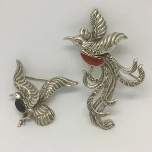 Two bird brooches bird of Paradise white metal paste stones - Picture 1 of 10