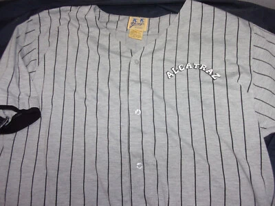 RARE Alcatraz Baseball Button Up Jersey adult 2XL gray & black Pin Stripes - Image 1 of 4