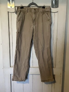 Carhartt Carpenter Pants Men 34x30 Khaki Workwear Stains Holes Grunge Distressed - Picture 1 of 6