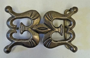 Vintage Old Pawn Navajo Stamped Sandcast Sterling Silver Belt Buckle - Picture 1 of 3