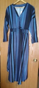 Bloomchic Size 12 Long Blue Striped Dress Long Sleeve Elastic Waist Side Pockets - Picture 1 of 5