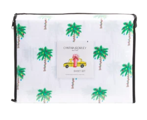 Cynthia Rowley Tropical Christmas TWIN Sheet Set Palm Trees Microfiber 3 Piece