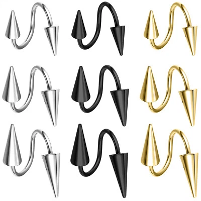 6Pcs/lot Spiral Nose Ring Surgical Steel Spike Lip Ring Eyebrow Helix Piercing - Image 1 of 4