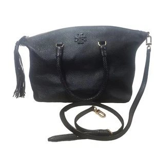 Tori Burch Purse Black Satchel Taylor Pebbled Leather Shoulder Strap - Picture 1 of 9