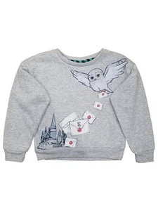 Harry Potter Girls Heather Gray Hogwarts Hedwig Sweatshirt Sweat Shirt S (7) - Picture 1 of 1