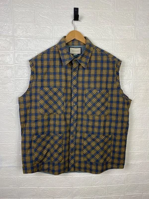 GUCCI 20SS Check Wool Vest Yellow Blue Plaid Size 52 – Authentic Designer - Image 1 of 4
