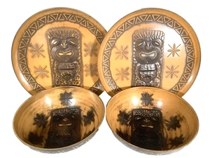 VTG Mid Century Tiki Bar 60’s Hawaiian serving platters, serving bowl set RARE - Picture 1 of 11