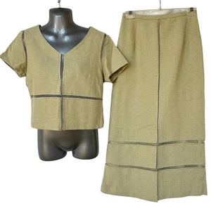 Set top gonna da lavoro Sanyo Trans kaki tela gorpcore minimalista donna piccola - Foto 1 di 14