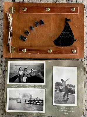 Vintage 1938-40 Wood Photo Album 67 Snapshots Boating Lake Michigan Chicago IL - Image 1 of 4