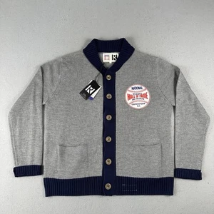 NWT Routine Baseball Hall Of Fame Sweater Men’s Large Gray Blue Shawl Cardigan - Picture 1 of 23