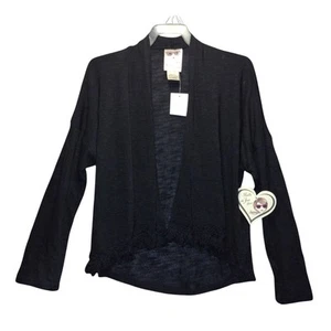 Black Cardigan Sweater Girls Size XL Fringe Open Front Belle Du Jour - Picture 1 of 8