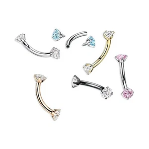 G23 Titanium 16G Bent Curved Barbell Eyebrow Ring CZ Prong Set Crystal Gem 5/16" - Picture 1 of 8