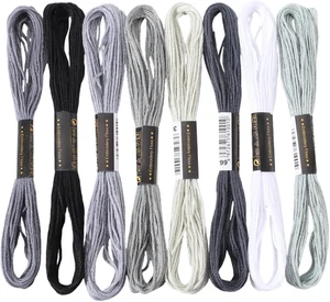8 Skeins 6 Strands Grey Embroidery Thread Polyester Variegated Gradient Cross St - Picture 1 of 7