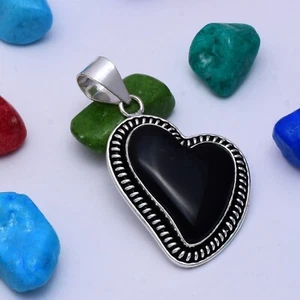 De San Valentín Regalo Ónice Negro Piedra Preciosa 925 Plata Ley Mano Colgante - Imagen 1 de 5