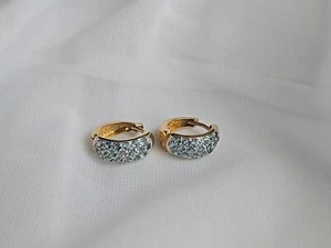 10K Gelbgold Blautopas Creolen dreireihig durchbohrt 5/8" - Bild 1 von 8