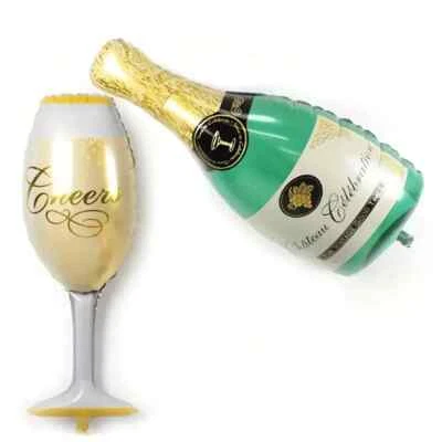 Botella de champán vaso grande globo de papel aluminio feliz cumpleaños fiesta boda graduación Foto 1 de 2