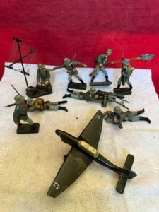 Vintage Lot 8 Rare WWII German Composition Lineol Toy Soldiers & Metal Airplane - Picture 1 of 9