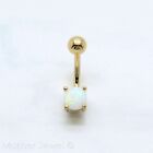 WHITE SPARKLE ROUND OPAL 14K YELLOW ROSE GOLD IP S/S BELLY BUTTON NAVEL RING
