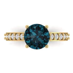2.3Ct Round Cut Natural London Blue Topaz Engagement Ring, 14K Yellow Gold - Picture 1 of 11