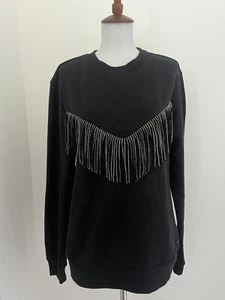 True Religion NEW Embellished Fringe Black Sweatshirt Women's Size M - Picture 1 of 10