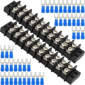 Terminal Block 2Pack 10 Circuits 20-30A 200V-450V Dual Row Screw Terminals Strip - Picture 1 of 7