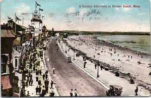 1910s Postcard A Sunday Afternoon REVERE BEACH MA Mass Crowd Street View People - Picture 1 of 2