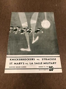 New York Knickerbockers Vs. Syracuse March 14, 1953 Vintage Basketball Program - Picture 1 of 2