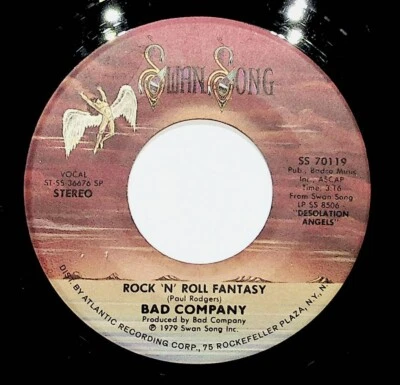 1979 Bad Company Rock N Roll Fantasy Crazy Circles Swan Song Vinyl 45 Record VG+ Foto 1 de 2