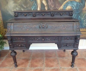 CYLINDER DESK LARGE COUNTRY OAK LIONS HEAD 1860 FREE SHIPPING MAINLAND ENGLAND - Picture 1 of 19
