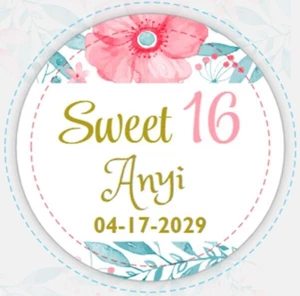 HAPPY BIRTHDAY SÜSSE 16 SECHZEHN JAHRE PARTY AUFKLEBER GLÄNZEND WEISSE ETIKETTEN 2"x 2" - Bild 1 von 2