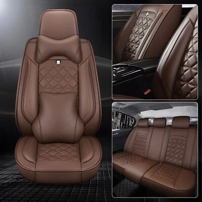 For Toyota Leather Car Seat Covers 5 Seat Full Set Front Rear Back Cushion Cover - Image 1 of 4