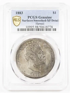 Hawaii Kingdom 1883 Silver Dollar $1 Coin PCGS XF KING KALAKAUA Crown Size - Picture 1 of 4