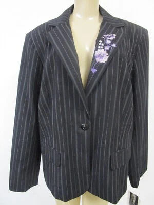 Plus Size Blazer Norton McNaughton Black Striped Floral Button Closure NWT - Image 1 of 4