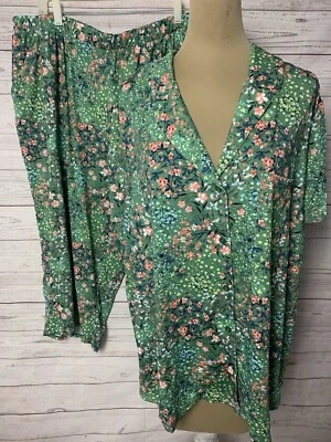 Cacique Sleepwear Size 22/24 2 pc Pajama Set Top & Capri Bottom Green Floral NWT - Image 1 of 4