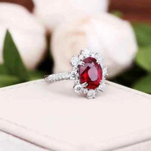 3.90 Ct Oval Cut Natural Red Ruby Diamond Engagement Ring 14K White Gold solid - Picture 1 of 6