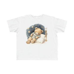 Brown Teddy Bear On Pillow Toddler's Fine Jersey Tee - Picture 1 of 13