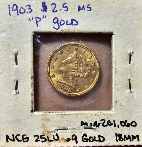 1903 P US $2.5 Dollar Liberty Head Quarter Eagle GOLD Coin Brilliant AU *$0 Ship Cover