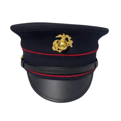 Primera Guerra Mundial Cuerpo de Marines de los Estados Unidos M1917 Vestido Azul Alistado Campana Corona Visera Gorra Foto 1 de 2