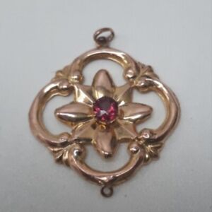 Antique 9CT Gold Stamped Pink Garnet Accent Pendant Spares or Repairs 0.60g 