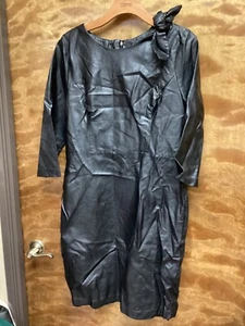 Women "Badgey Mischka" black leather long sleeve sheath dress. Size16. P.O. - Picture 1 of 2