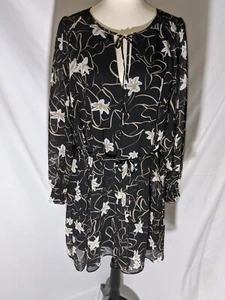 Elizabeth And James Black Floral Dress Size XXL Smocked Details Lined - Picture 1 of 12