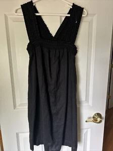 Everlane The Smocked Leinen Kleid Schwarz Gr. S Ärmellos Taschen Neu - Bild 1 von 12