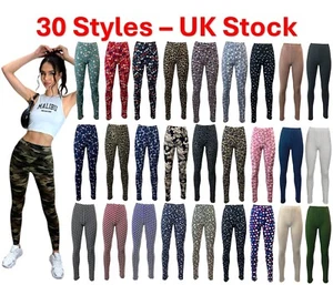 Leggings Printed Plain Womens Ladies Girls Magic Stretch Fit Soft Trousers NEW - Picture 1 of 78