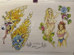 Vintage Wall Art Tattoo Flash Sheet By Edward Lee Pinup Nude Woman Blond - Picture 1 of 1